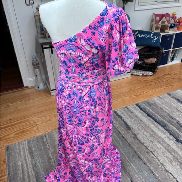 NWT’s Solana One-Shoulder Maxi in Havana Pink Turtle Tidepool Engineered knit. - Picture 4 of 5